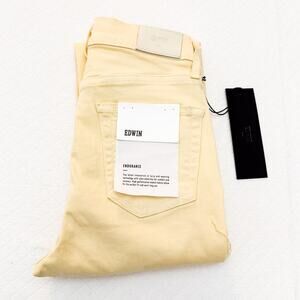 Edwin Bree Denim Jeans Raw Hem Daisyness Yellow Color Straight Leg Size 24 NWT